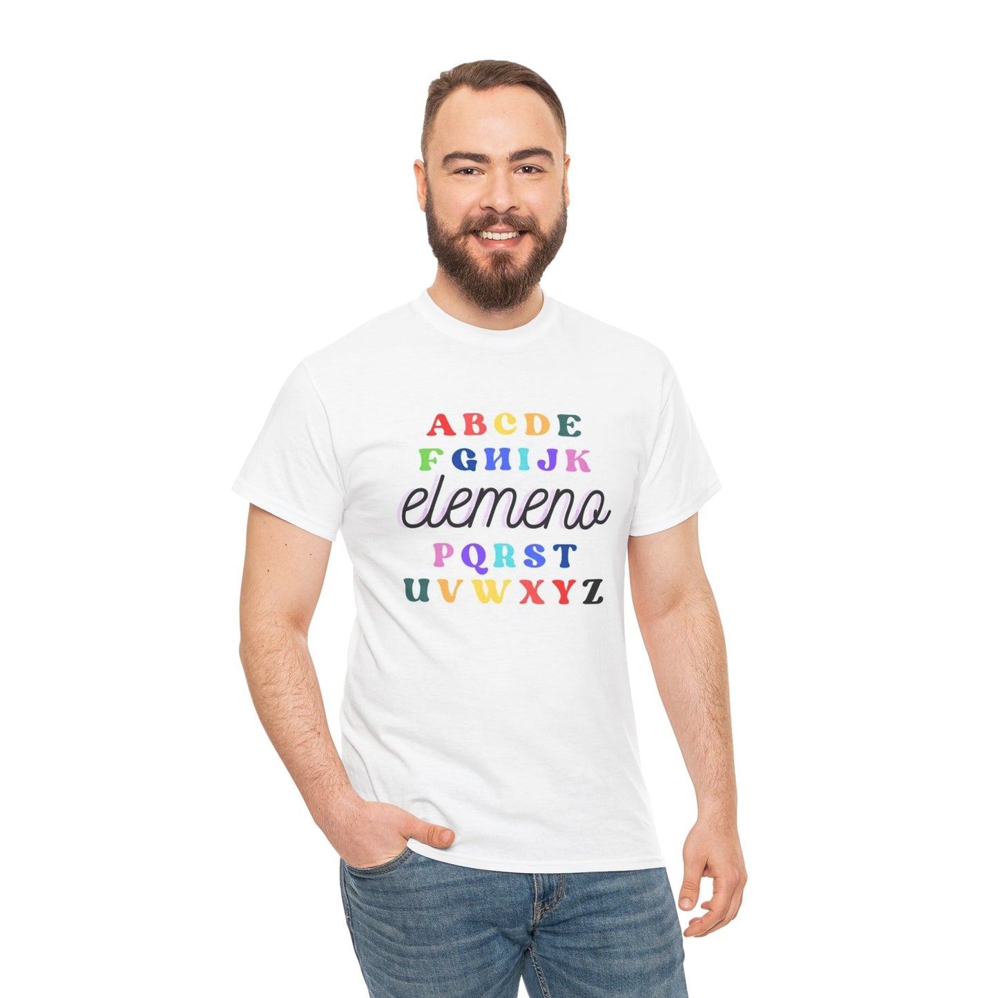 A B C elemeno P alphabet slogan t shirt