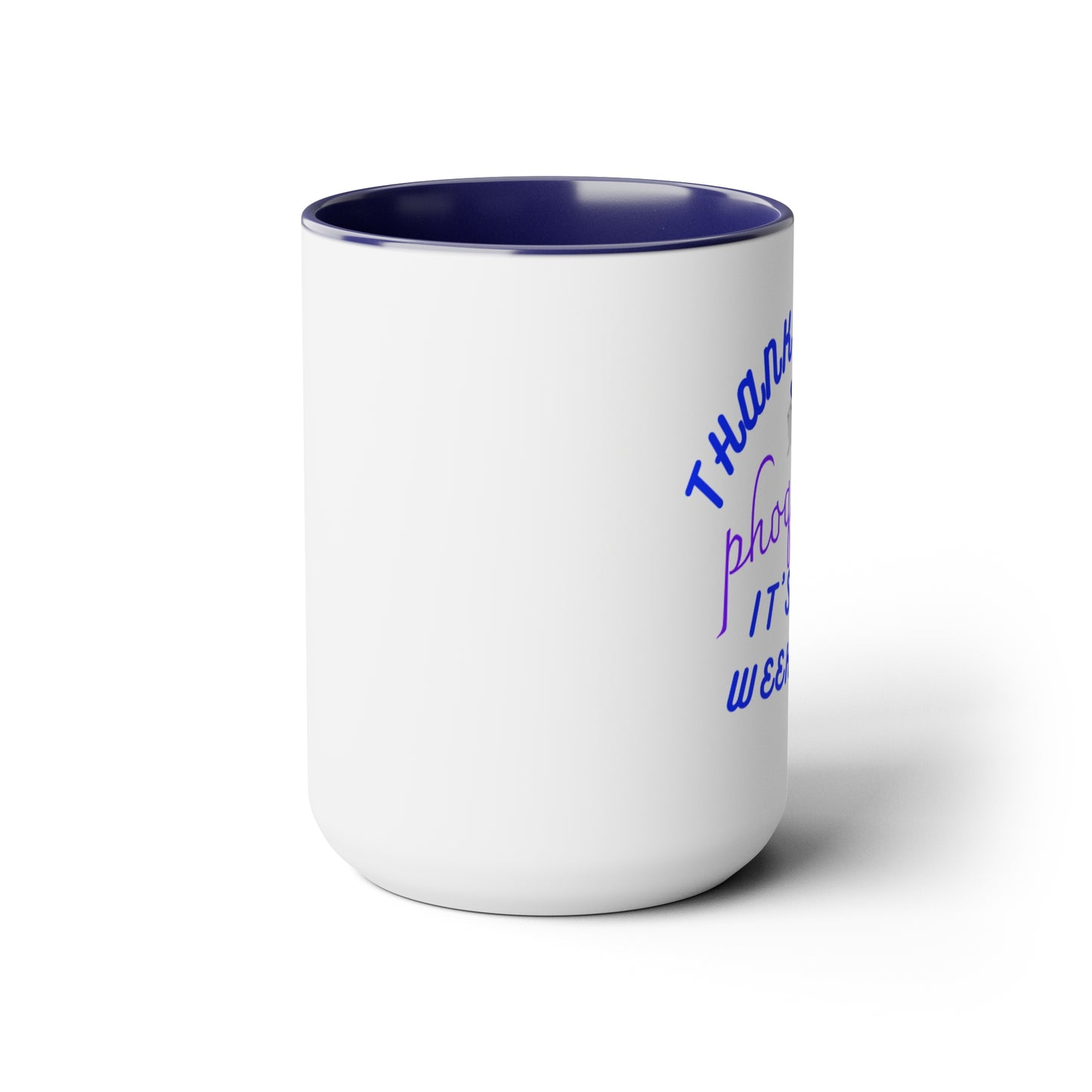 Funny French teacher gift mug with pun thank phoque its Le weekend