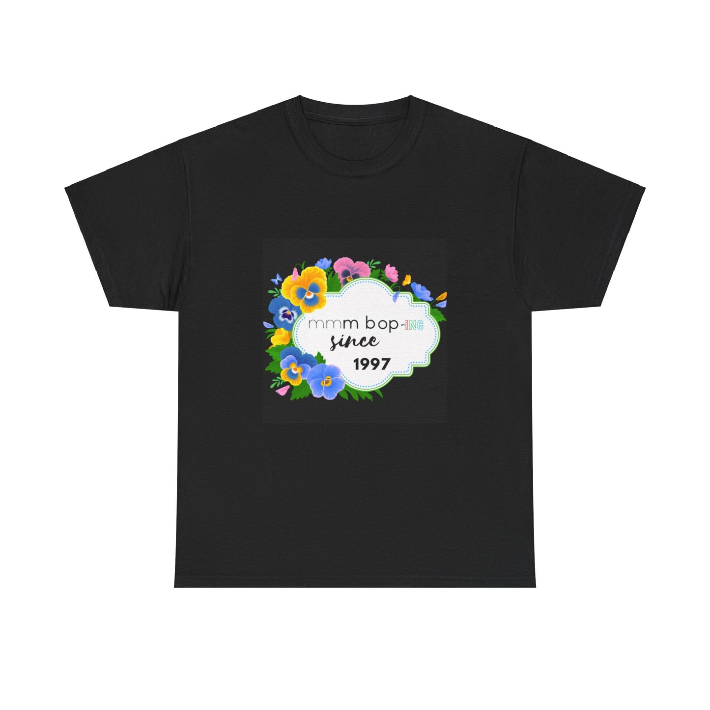 Mmm bop ing since 1997 floral pansy boarder Hanson fan t shirt