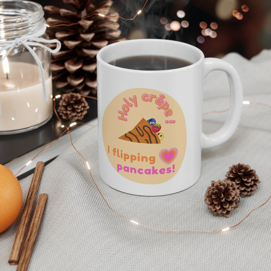 Pancake day mug French teacher gift funny pun Holy crepe