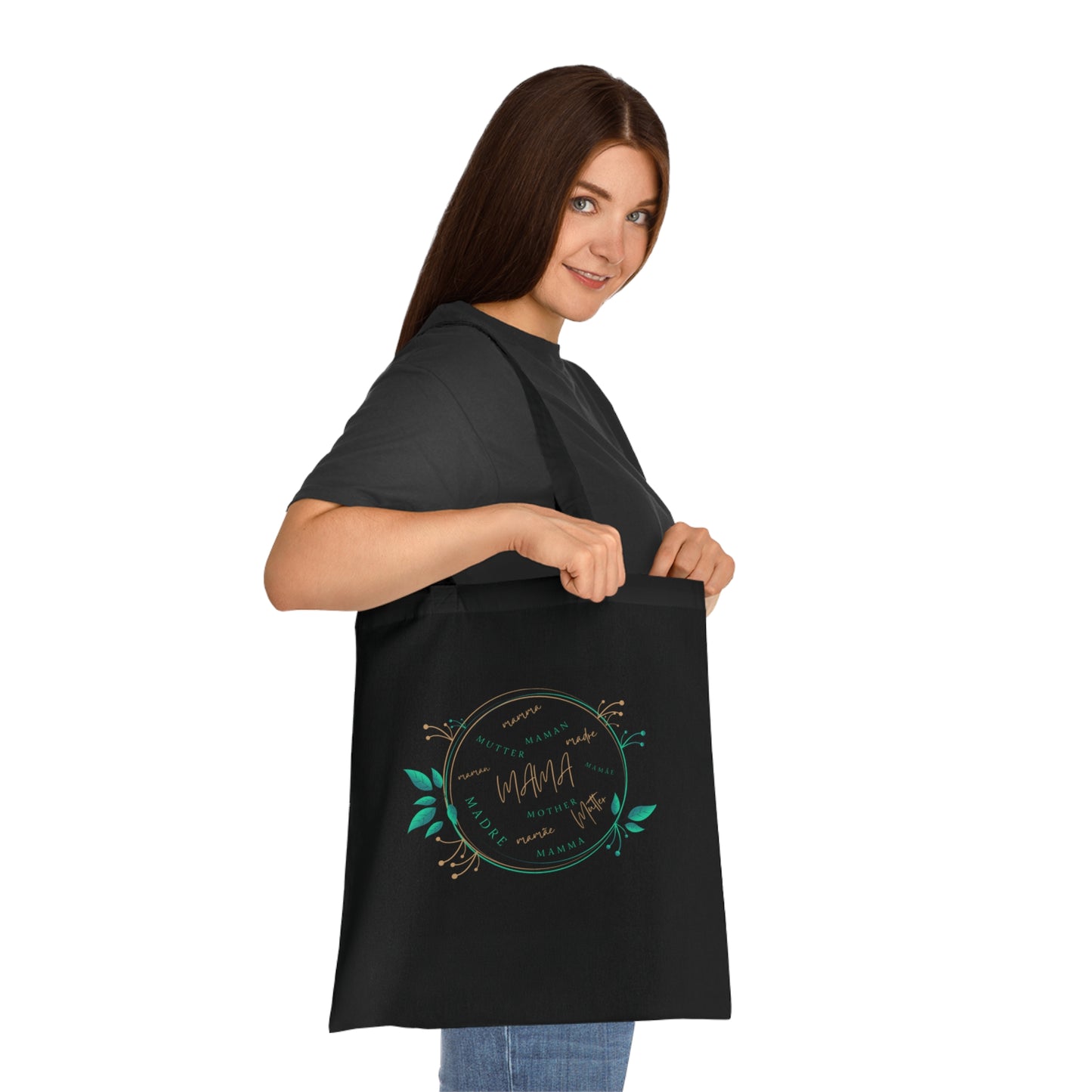 MAMA mum in multi languages black Cotton Tote bag.