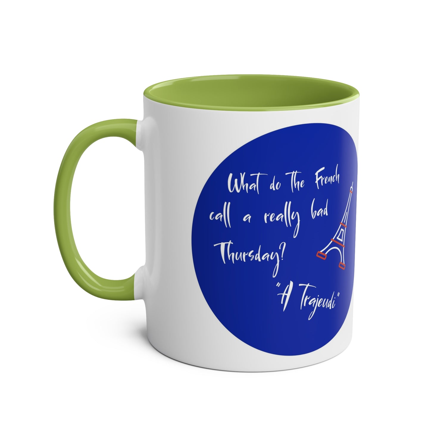 Trajeudi bad Thursday funny French two-Tone Coffee Mugs, 11oz