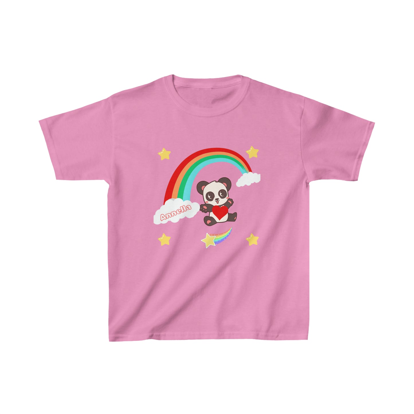 Customisable and personalised cute panda and rainbow kids cotton tee