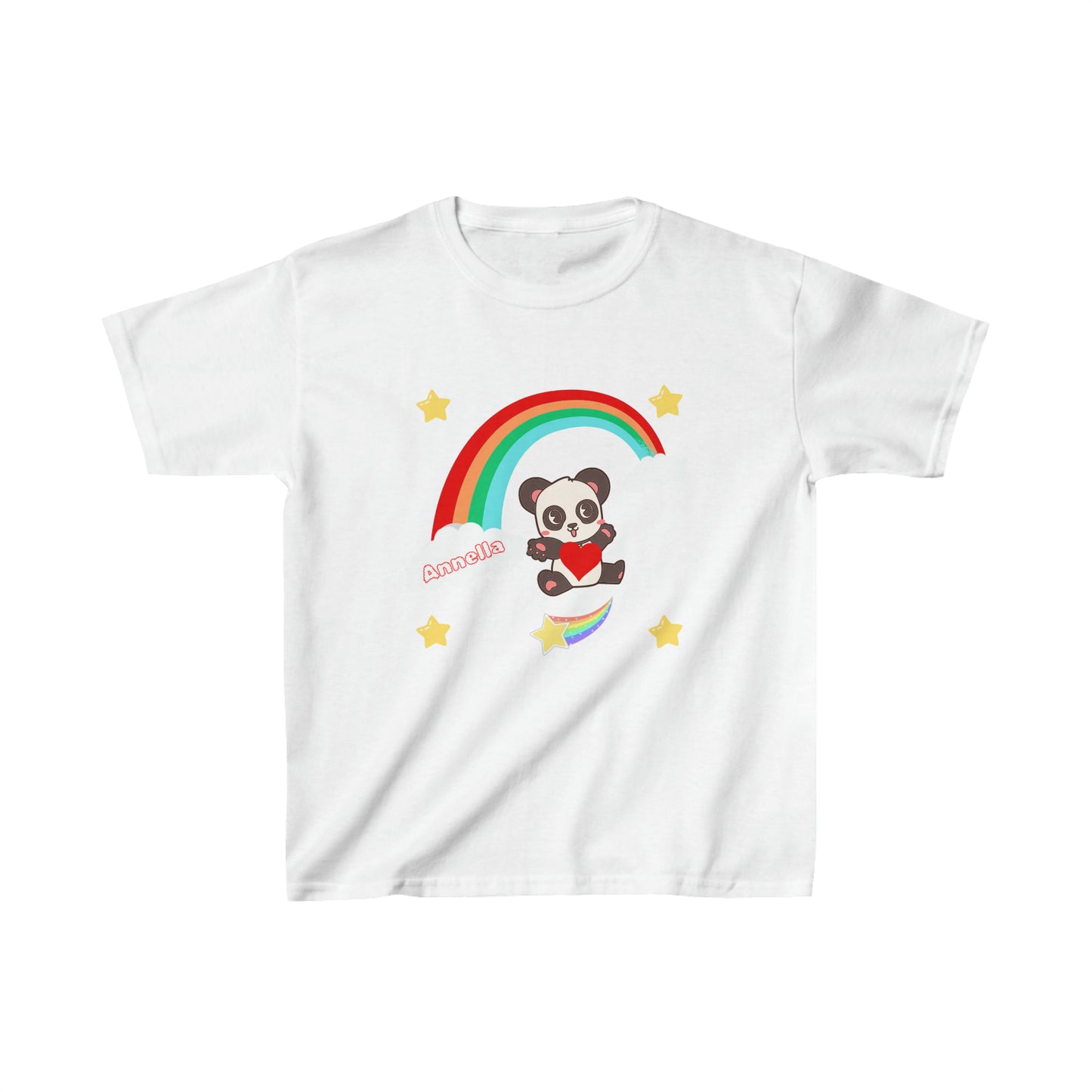 Customisable and personalised cute panda and rainbow kids cotton tee