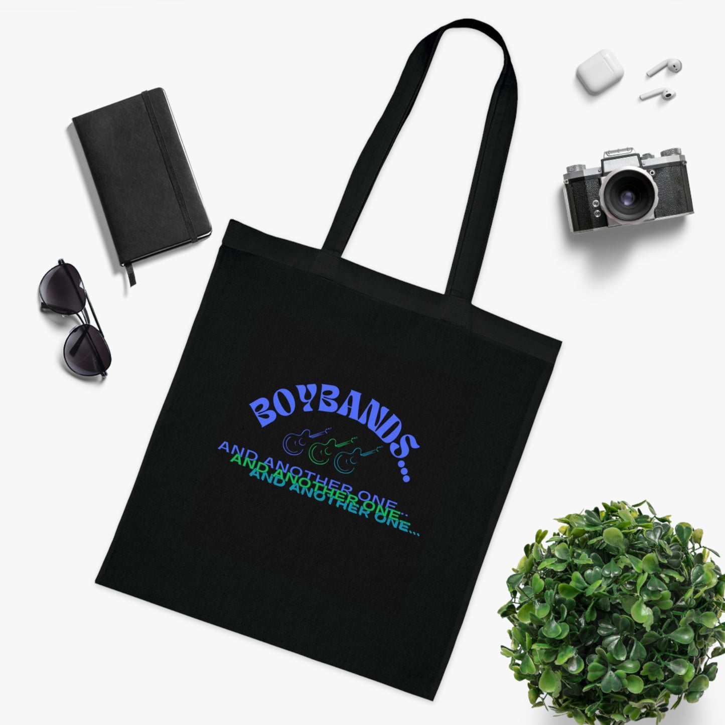 Boybands and another one Year 3000 Busted tote bag for gig or fans with guitar or soundwave echo effect